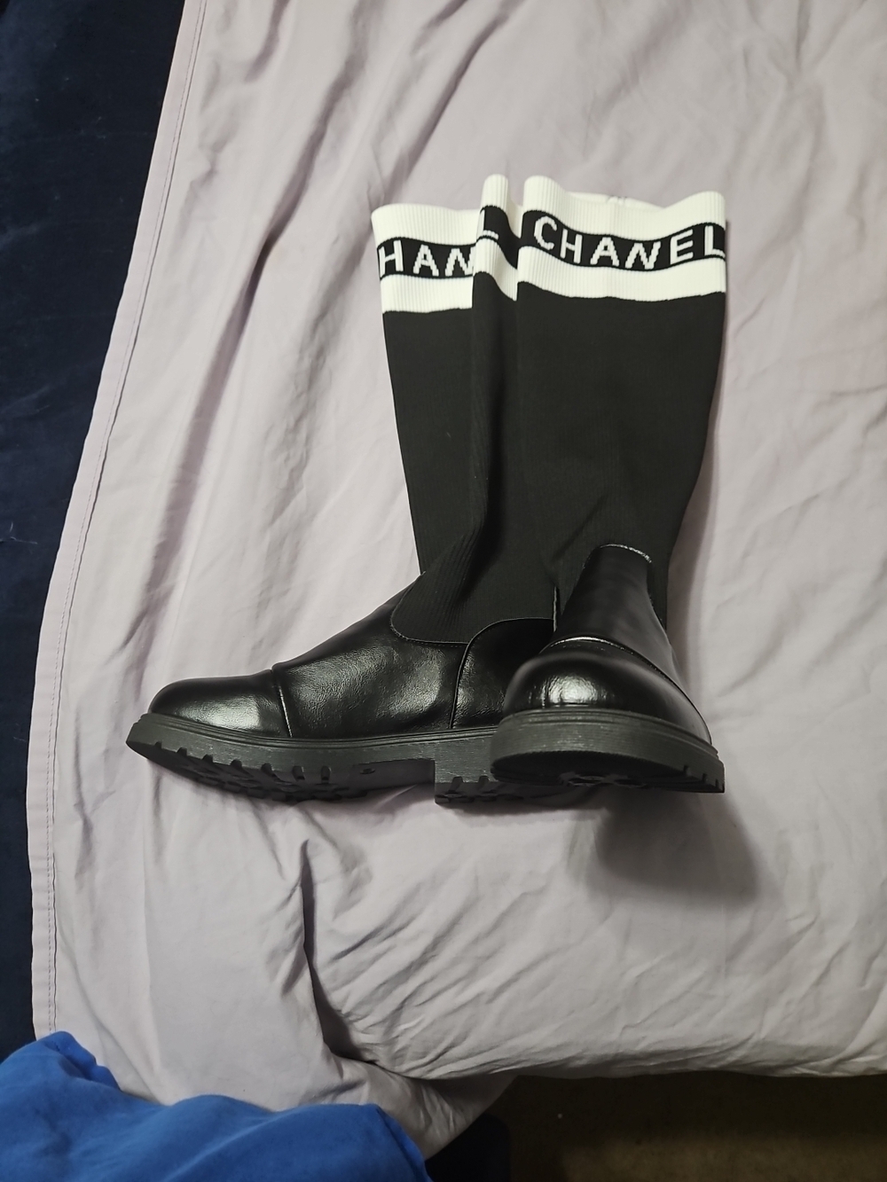 Chanel Black & White Logo Sock Boots